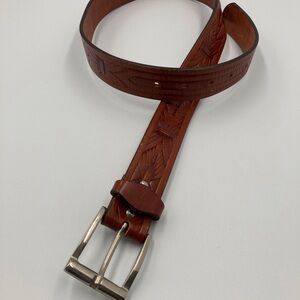 Western,Embossed Brown Leather Unisex Silver tone buckle,Equestrian Unico, 30in